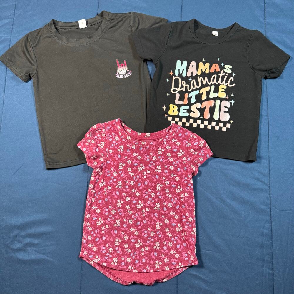 Cat & Jack Girls 4T Graphic Floral T-Shirt Bundle Pink Black